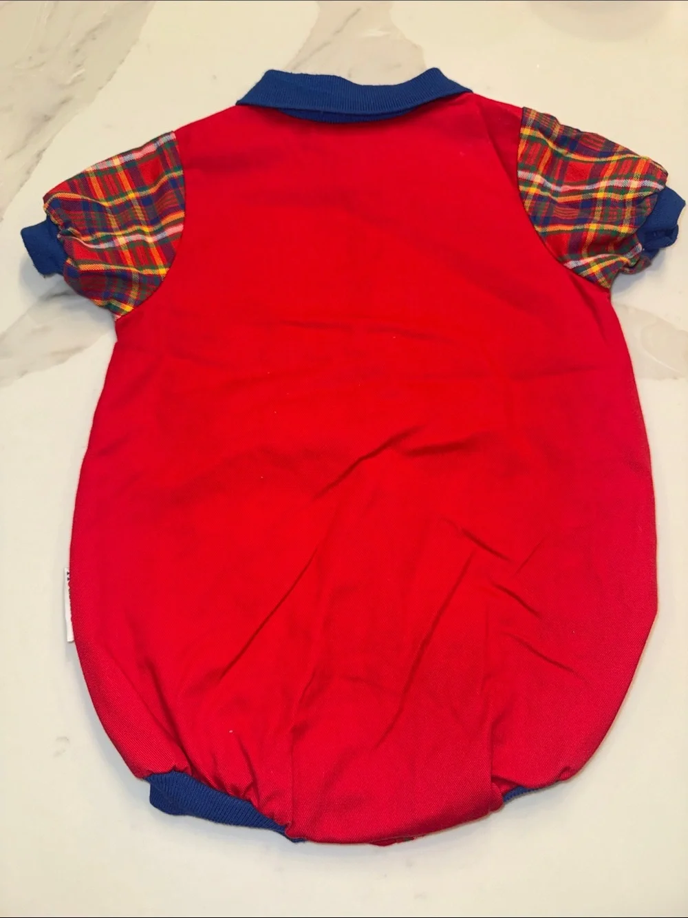 Vintage Healthtex Red Plaid Baby Romper with Airplane Embroidery 24 Months